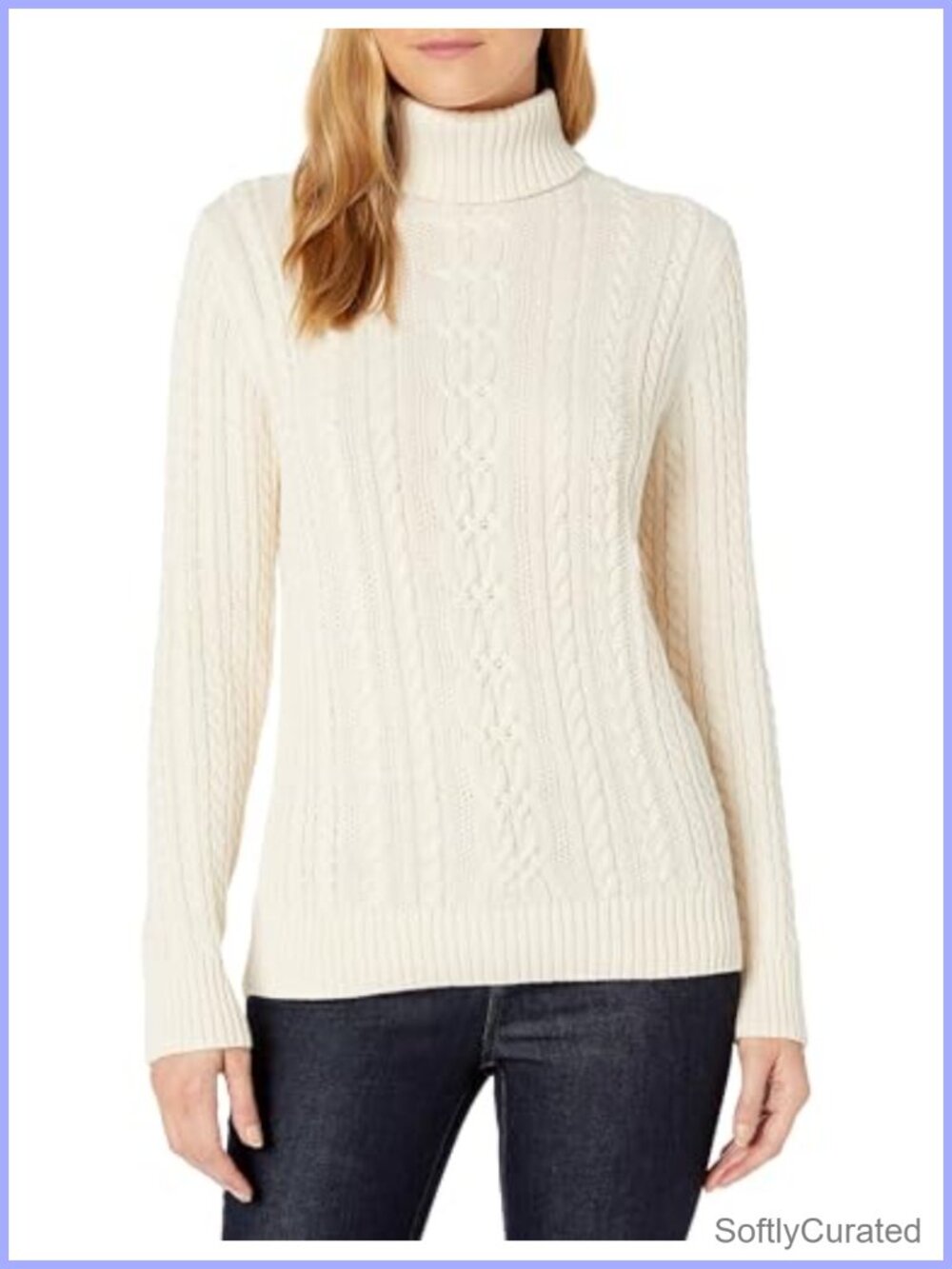 Womens Fisherman Cable Knit Turtleneck Sweater Long Sleeve Cotton Pullover